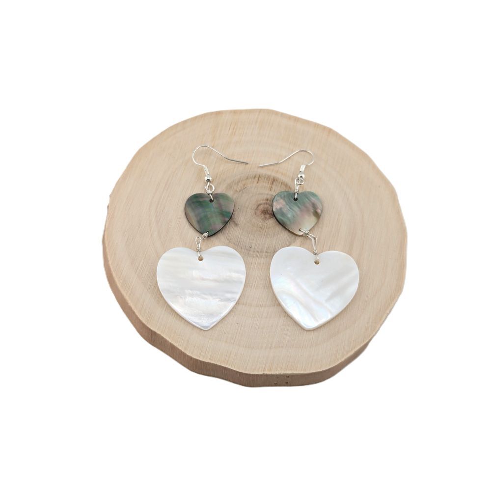 Santo Domingo Heart Mother of Pearl Sterling Silver Dangle Earrings** - Picture 3 of 9